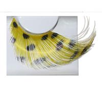 Eulenspiegel - Faux cils à plumes jaunes avec des points noirs | Motif de plumes extravagant, avec 1 ml de colle spéciale et mode d'emploi, pour le carnaval et les soirées à thème