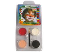 Eulenspiegel - Kit de Maquillage Chat, 4 Couleurs | Avec pinceau et mode d'emploi, couleurs de maquillage pour environ 40 masques, pour le carnaval et les soirées à thème