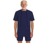 Eulervate Homme Combinaison Courte Alzheimer Pyjama Sanitaire Body Manches Courtes Personnes Âgées Bleu foncé L