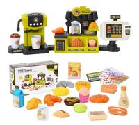 EULEUY 44PCS Machine à Café Enfant avec Son Dinette Enfant avec Cafetière, Caisse Enregistreuse avec Carte Bancaire Kids, Supermarché Infant,Jouets de Rôle, Cadeaux pour Filles et Garçons