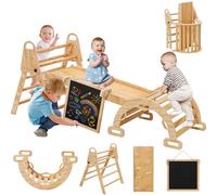 EULEUY 5en1 Escalade Enfant, Portique d'escalade pour Enfants d'Intérieur avec Arche d'escalade, Toboggan et Mini Planche à Dessin pour Enfants, Portique d'escalade Montessori de 1 à 6 Ans