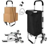 EULEUY Chariot de Courses 3 en 1, Chariot de Courses Pliable avec Monte-Escalier, Chariot Portable Multi-usages, Shopping Trolley avec Sac Amovible Charette Courses 6 Roues Noir