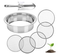 Eulihent 5 en 1 Tamis Jardinage Tamis Sable en Acier Inoxydable Ø 1, 3, 6, 9, 12 mm Tamis de Terre avec 1 Pelle à Main pour Terre, Pierres, Compost, Mauvaises Herbes, Sable, Gravier, Graines