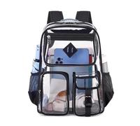 Eulihent Sac a Dos Transparent PVC Impermeable Étanche Unisexe Sac à Dos d'école pour Travail Aeroport Securite Concerts Voyages Evenements Sportifs Plage Piscine (Noir, Version C)