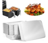 Eummy Lot de 50 plateaux rectangulaires en aluminium avec couvercles - 22 x 16 cm - Pour friteuse à air comprimé et four
