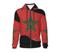 Eunes Sweat À Capuche Zippé Imprimé Maroc Drapeau National Design Patriotique Sweat Léger Veste Décontractée Zippée Complète Polyester Doux Respirant Idéal École Voyage