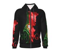 Eunes Sweat À Capuche Zippé Imprimé Portugal Drapeau National Design Patriotique Sweat Léger Veste Décontractée Zippée Complète Polyester Doux Respirant Idéal École Voyage