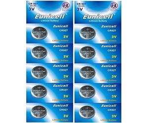 Eunicell Lot de 10 piles bouton au lithium CR927 3 V 30 mAh (2 paquets de 5 piles)