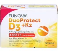 EUNOVA D3 + K2 DuoProtect 4.000 U.I. gélules pour le maintien d'un fonctionnement normal du système immunitaire et d'une ossature normale, 30 gélules