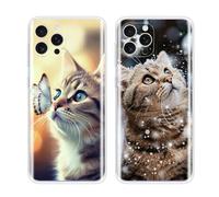 EuoDuo 2 Pièces Compatible avec iPhone 11 Pro Coque Motif Animal Silicone Etui TPU Souple Antichoc Housses de Protection Arrière Case Téléphone Portable - Chaton