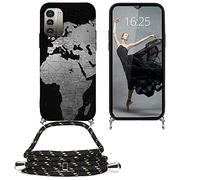 EuoDuo Compatible avec Nokia G11 /G21 Coque Cordon Tour de Cou Telephone Portable Réglable Collier Étui Silicone TPU Noir Motifs Cover Protection Complète - Guide de Voyage
