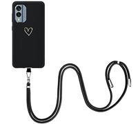 EuoDuo Compatible avec Nokia X30 5G Coque Cordon Tour de Cou Telephone Portable Réglable Collier Laniere Étui Silicone Cover Protection Complète - Coeur d'amour Or