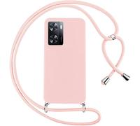 EuoDuo Compatible avec Oppo A57 4G / Oppo A57S Coque Cordon Tour de Cou Étui de Protection Silicone TPU Telephone Portable Réglable Collier Antichoc Housse - Rose