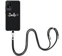 EuoDuo Compatible avec TCL 405 / TCL 406 / TCL 408 Coque Cordon Tour de Cou Telephone Portable Réglable Collier Laniere Étui Silicone Protection Complète Cover - Smile Visage Souriant
