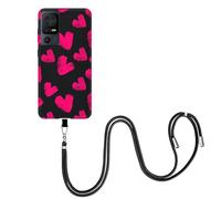 EuoDuo Compatible pour TCL 40 SE Coque avec Cordon Tour de Cou Telephone Portable Réglable Collier Laniere Étui Silicone Cover Protection Complète - Coeurs Roses