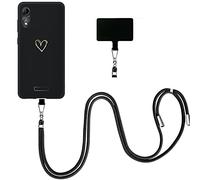 EuoDuo Compatible pour Wiko Y51 Coque avec Cordon Tour de Cou Telephone Portable Réglable Collier Laniere Étui Silicone Cover Protection Complète - Coeur d'amour Or