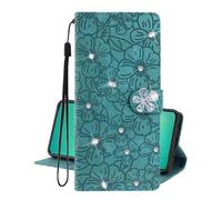 EuoDuo Coque Compatible avec Motorola Moto E20 / E30 / E40 Étui Rabattable Glitter Fleurie Cuir PU Housse Portefeuille Protection pour Téléphone Magnétique à Clapet Flip Case - Vert