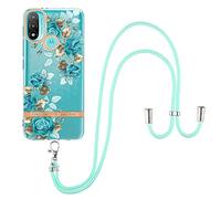 EuoDuo Coque Compatible avec Motorola Moto E20 / Moto E30 / Moto E40 Cordon de Collier Motif Fleur Étui Tour de Cou Housse en TPU Souple et PC Dur Lanière Case pour Moto E20 / E30 / E40 - Vert
