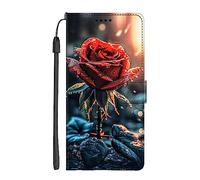 EuoDuo Coque Compatible avec Oppo A5 2020/OPPO A9 2020 Étui Rabattable Motif Rose Rouge Housse Portefeuille Flip Cover Magnétique PU Cuir Pochette Portable Antichoc Protection
