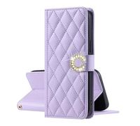 EuoDuo Coque Compatible avec Oppo A5 4G / 5G / A5M 4G Étui Rabattable Cuir PU Matelassé Glitter Cristaux Fleur Fermoir Magnétique Housse Portefeuille Femme Filles - Lavande