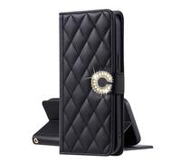 EuoDuo Coque Compatible avec Oppo A5 4G / 5G / A5M 4G Étui Rabattable Cuir PU Matelassé Glitter Cristaux Fleur Fermoir Magnétique Housse Portefeuille Femme Filles - Noir
