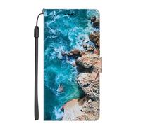 EuoDuo Coque Compatible avec Oppo A57 4G / Oppo A57s 4G Étui Rabattable Motif Mer Bleu Housse Antichoc Cuir PU Portefeuille Pochette Fermeture Magnétique à Clapet Flip Case