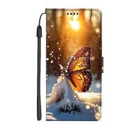 EuoDuo Coque Compatible avec Oppo A57s / Oppo A57 4G Étui Rabattable Motif Papillon Neige Housse Portefeuille Flip Cover Magnétique PU Cuir Porte-Cartes Pochette Portable Antichoc Protection