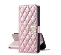 EuoDuo Coque Compatible avec Oppo A80 5G / A3 Pro 5G Étui Rabattable Cuir PU Matelassé Glitter Cristaux Fleur Fermoir Magnétique Housse Portefeuille Femme Filles - Or Rose