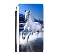 EuoDuo Coque Compatible avec Oppo A9 2020 / Oppo A5 2020 Étui Rabattable Motif Bleu Cheval Blanc Housse Flip Cover Magnétique PU Cuir Support Porte-Cartes Pochette Antichoc Protection