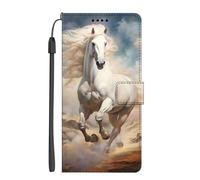 EuoDuo Coque Compatible avec Oppo Realme C30/Narzo 50i Prime Étui Rabattable Motif Désert Cheval Blanc Housse Antichoc Cuir PU Portefeuille Pochette Fermeture Magnétique à Clapet Flip Case