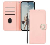 EuoDuo Coque Compatible avec realme Note 50 / Realme C51 4G / C53 4G Étui Rabattable en Cuir PU Glitter Diamant Fleur Housse Portefeuille Flip Case Magnétique Antichoc pour Femme Filles - Rose