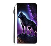 EuoDuo Coque Compatible avec Samsung Galaxy A52s 5G/A52 4G/5G Étui Rabattable Motif Galaxie Loup Housse PU Cuir Portefeuille Flip Cover Pochette Portable Magnétique Antichoc Protection