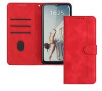EuoDuo Coque Compatible avec TCL 60 SE 4G / 605 4G Étui à Rabat en Cuir PU Portefeuille Housse avec Fentes pour Cartes Magnétique Flip Pochette Antichoc Case - Cœur Rouge