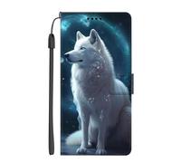 EuoDuo Coque Compatible avec wiko Y51 Étui Rabattable Motif Loup Bleu Blanc Housse en Cuir Premium PU Portefeuille Flip Cover Magnétique Antichoc avec Porte-Cartes