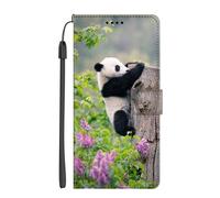 EuoDuo Coque Compatible avec wiko Y51 Étui Rabattable Motif Panda Mignon Housse en Cuir Premium PU Portefeuille Flip Cover Magnétique Antichoc avec Porte-Cartes