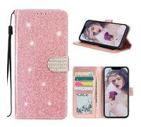 EuoDuo Coque Glitter Compatible avec Motorola Moto G54 5G Étui Folio en Cuir PU Portefeuille Femme Housse Magnétique Porte Carte Pochette Telephone Portable, Or Rose Paillettes