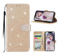 EuoDuo Coque Glitter Compatible avec Samsung Galaxy A52s 5G Étui Folio en Cuir PU Portefeuille Femme Housse Magnétique Porte Carte Pochette Telephone Portable, Or Paillettes