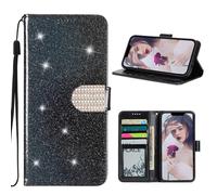 EuoDuo Coque Glitter Compatible avec Samsung Galaxy A53 5G Étui Folio en Cuir PU Portefeuille Femme Housse Magnétique Porte Carte Pochette Telephone Portable, Noir Paillettes