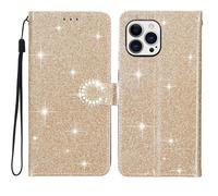 EuoDuo Coque Paillettes pour iPhone 12 Étui Rabat Telephone Portefeuille Cuir PU Glitter Brillant Fleur Housse avec Porte Carte Magnétique Flip Case - Or