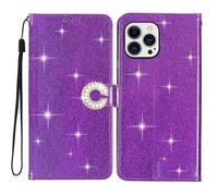 EuoDuo Coque Paillettes pour iPhone 15 Pro Étui Rabat Telephone Portefeuille Cuir PU Glitter Brillant Fleur Housse avec Porte Carte Magnétique Flip Case - Violet Foncé