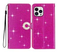 EuoDuo Coque Paillettes pour iPhone 7 Plus/iPhone 8 Plus Étui Rabat Telephone Portefeuille Cuir PU Glitter Brillant Fleur Housse avec Porte Carte Magnétique Flip Case - Rose Rouge