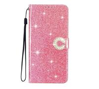 EuoDuo Coque Paillettes pour Motorola Moto G85 5G Étui Rabat Telephone Portefeuille Cuir PU Glitter Brillant Fleur Housse avec Porte Carte Magnétique Flip Case - Rose