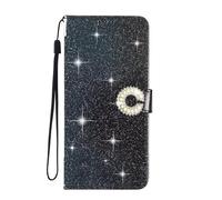 EuoDuo Coque Paillettes pour Samsung Galaxy A32 5G Étui Rabat Telephone Portefeuille Cuir PU Glitter Brillant Fleur Housse avec Porte Carte Magnétique Flip Case - Noir