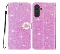 EuoDuo Coque Paillettes pour Samsung Galaxy A36 5G Étui Rabat Telephone Portefeuille Cuir PU Glitter Brillant Fleur Housse avec Porte Carte Magnétique Flip Case - Violet Clair
