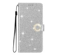 EuoDuo Coque Paillettes pour Samsung Galaxy A52S / A52 4G 5G Étui Rabat Telephone Portefeuille Cuir PU Glitter Brillant Fleur Housse avec Porte Carte Magnétique Flip Case - Argent