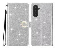 EuoDuo Coque Paillettes pour Samsung Galaxy S20 Étui Rabat Telephone Portefeuille Cuir PU Glitter Brillant Fleur Housse avec Porte Carte Magnétique Flip Case - Argent
