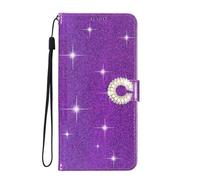 EuoDuo Coque Paillettes pour Xiaomi 14T 5G Étui Rabat Telephone Portefeuille Cuir PU Glitter Brillant Fleur Housse avec Porte Carte Magnétique Flip Case - Violet Foncé
