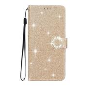 EuoDuo Coque Paillettes pour Xiaomi Redmi Note 13 4G Étui Rabat Telephone Portefeuille Cuir PU Glitter Brillant Fleur Housse avec Porte Carte Magnétique Flip Case - Or