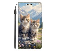 EuoDuo Coque Portefeuille pour Honor X8C 4G Étui Rabattable en Cuir PU Housse Téléphone avec Porte Carte Magnétique à Rabat Case Pochette Cover - Deux Bébés Chats