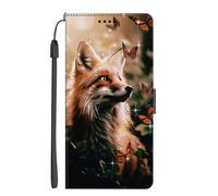 EuoDuo Coque Portefeuille pour Oppo A16 / Oppo A16S / Oppo A54S Étui Rabattable Motif Marron Papillons Renard Housse en Cuir PU Pochette Portable Folio Case Magnétique Antichoc Protection